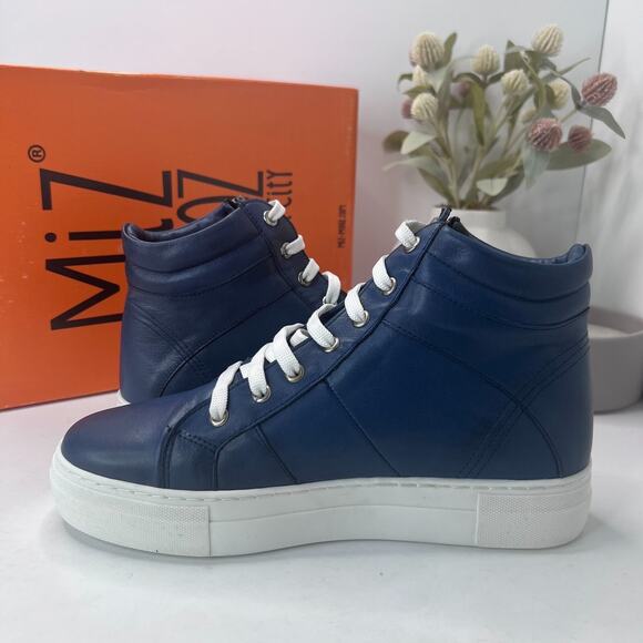 Miz Mooz Mosley Side Zip High Top Leather Sneaker Denim Women EU 38/7.5 NWB FLAW - Picture 7 of 12